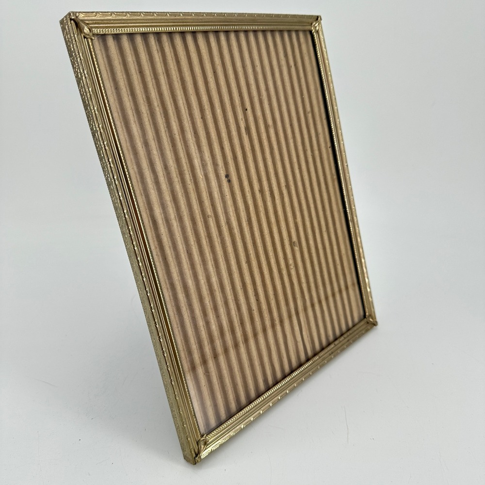 Vintage Gold Tone Ornate Embossed Metal 8x10 Picture Frame Easel Back